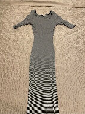 Black and White Striped Maxi Dress with Scoop Neck